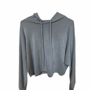 Cropped Light Gray Hooded Pullover Sweatshirt